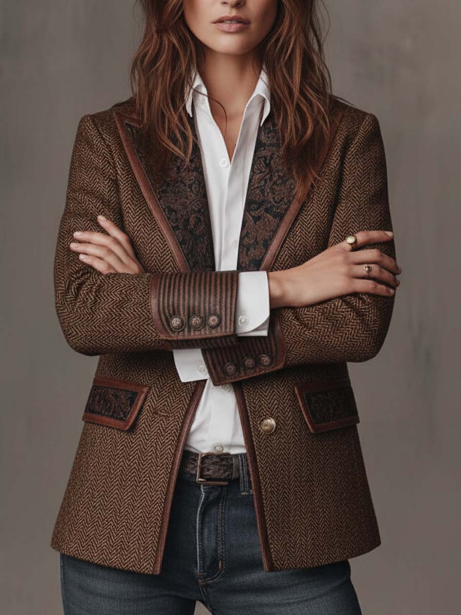 Odette | Herringbone Panel Blazer