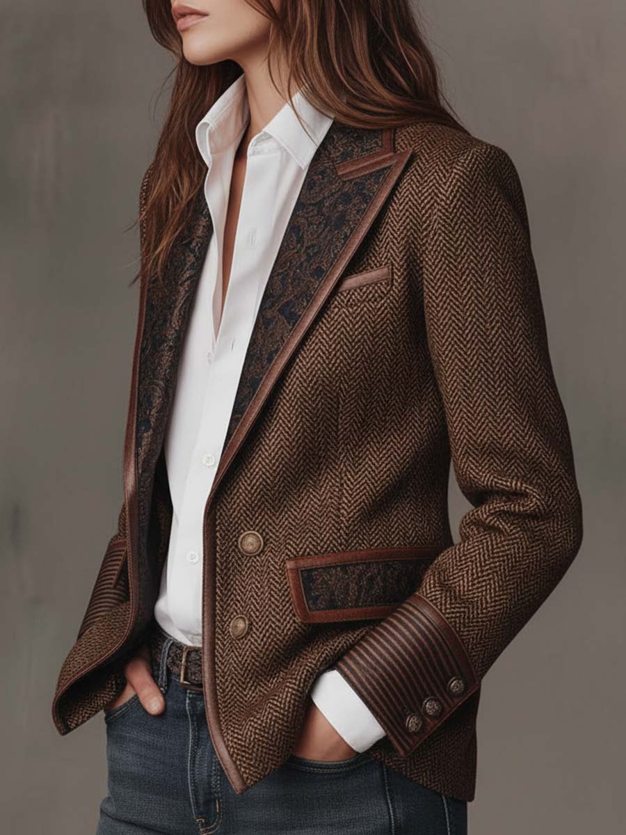 Odette | Herringbone Panel Blazer