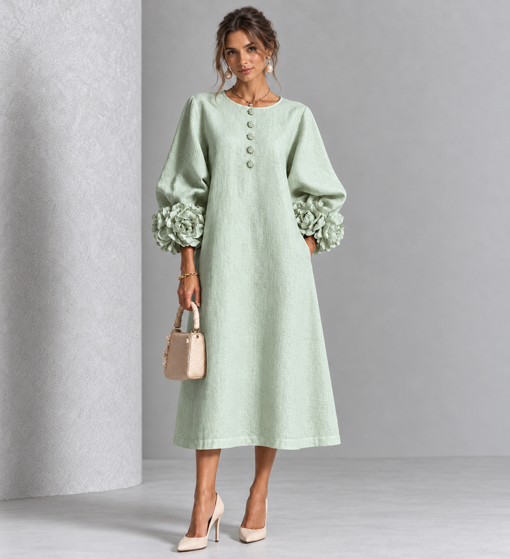 Estelle | Floral-Cuff Midi Dress