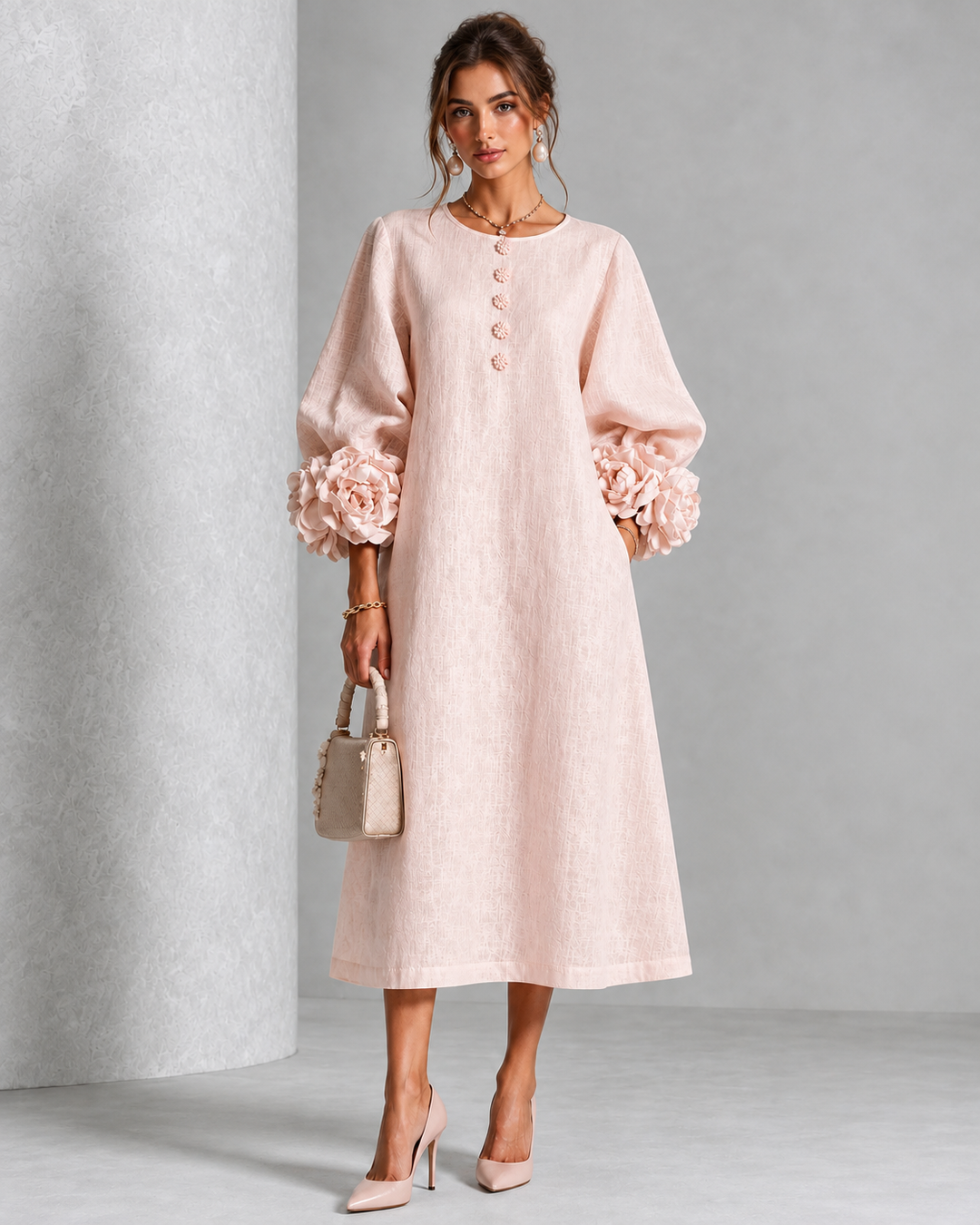 Estelle | Floral-Cuff Midi Dress