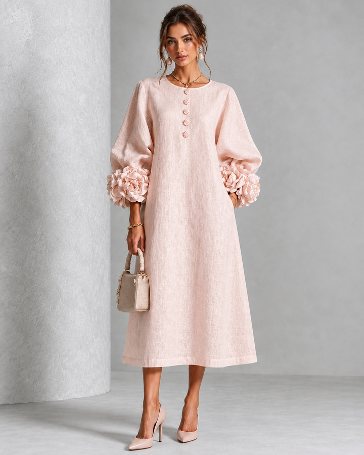 Estelle | Floral-Cuff Midi Dress