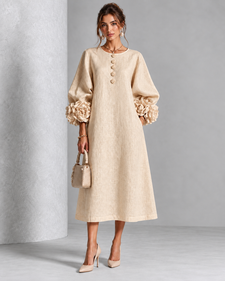 Estelle | Floral-Cuff Midi Dress