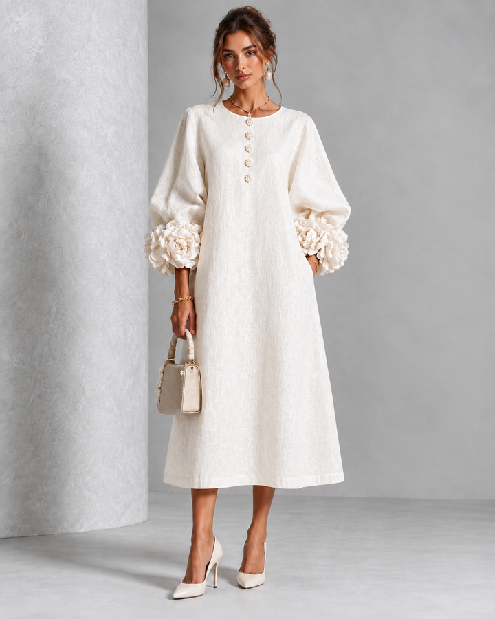 Estelle | Floral-Cuff Midi Dress