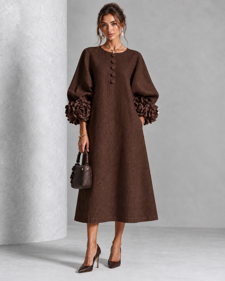 Estelle | Floral-Cuff Midi Dress