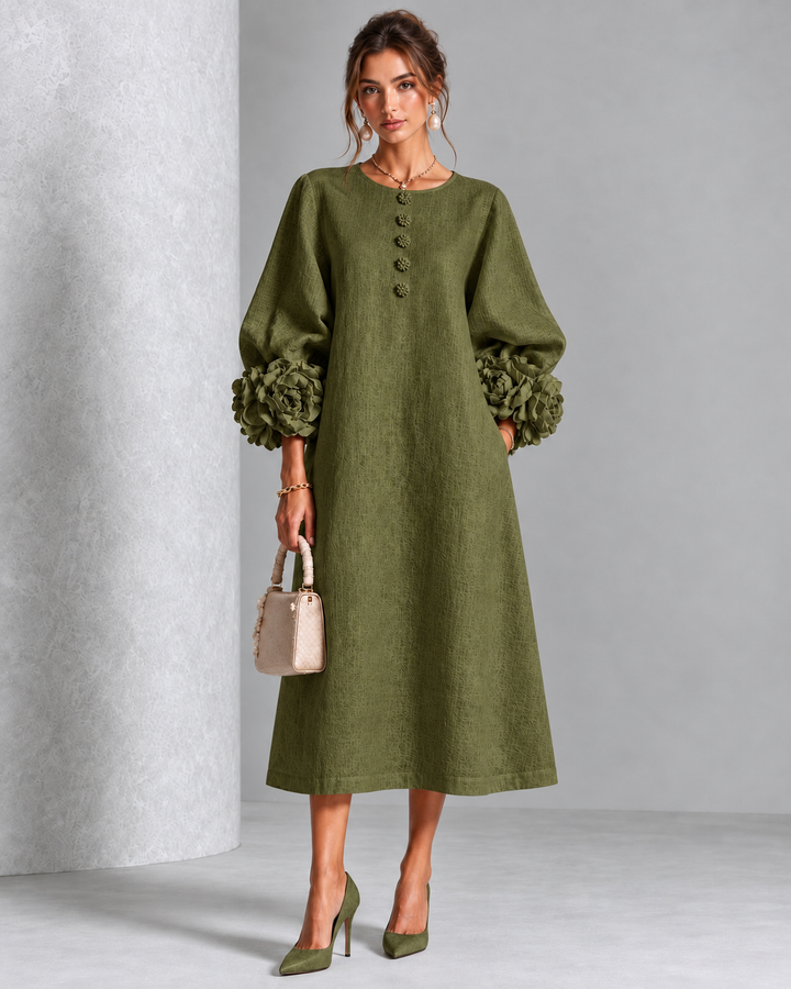 Estelle | Floral-Cuff Midi Dress