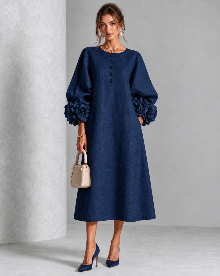 Estelle | Floral-Cuff Midi Dress