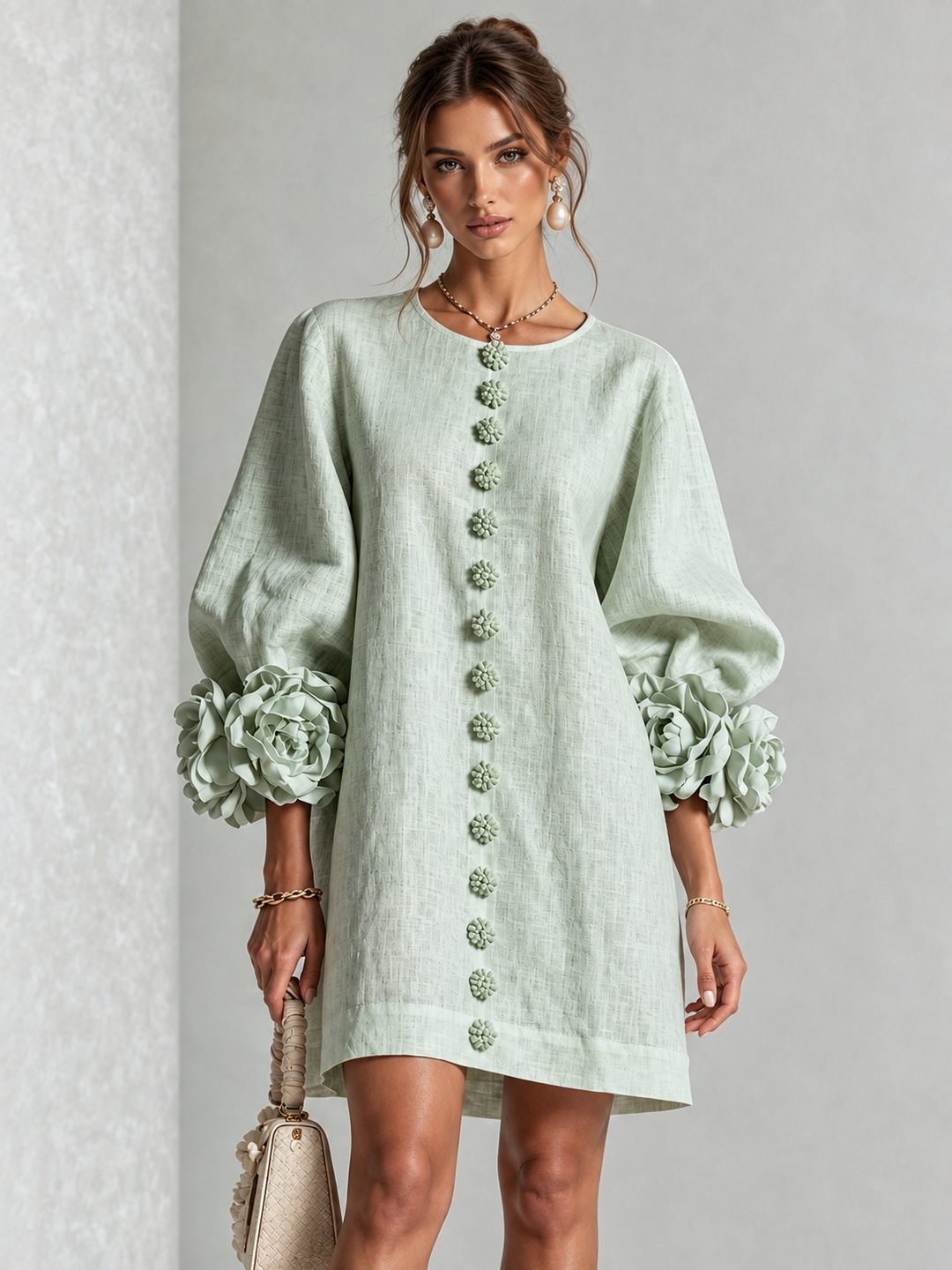 Aurelia | Floral-Cuff Mini Dress