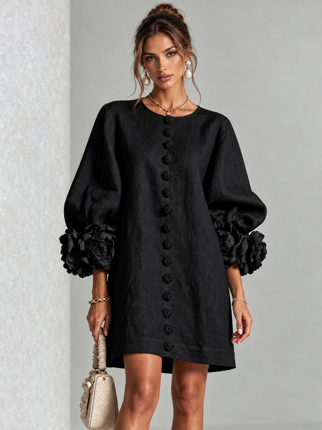 Aurelia | Floral-Cuff Mini Dress