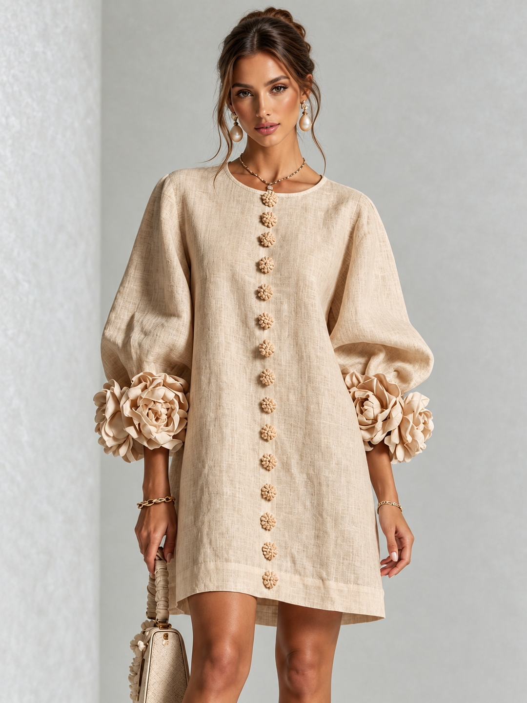 Aurelia | Floral-Cuff Mini Dress