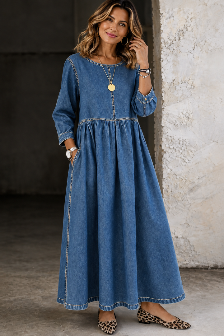 Cecilia | Vintage Denim Maxi Dress