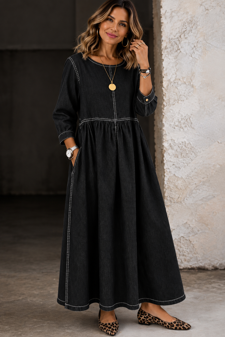 Cecilia | Vintage Denim Maxi Dress
