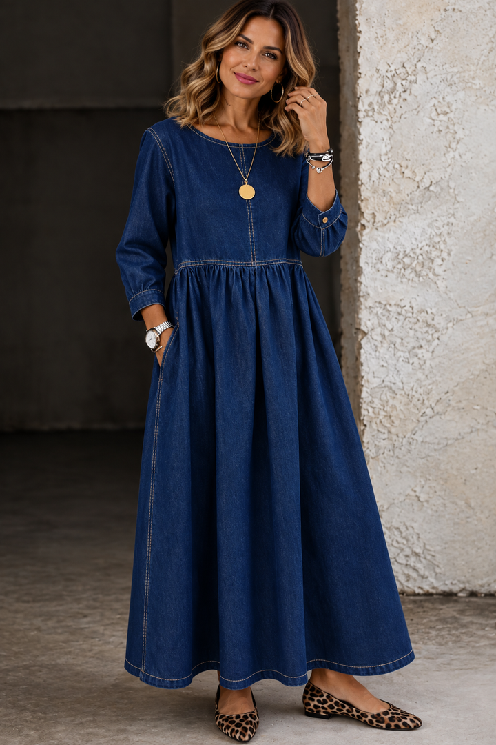 Cecilia | Vintage Denim Maxi Dress