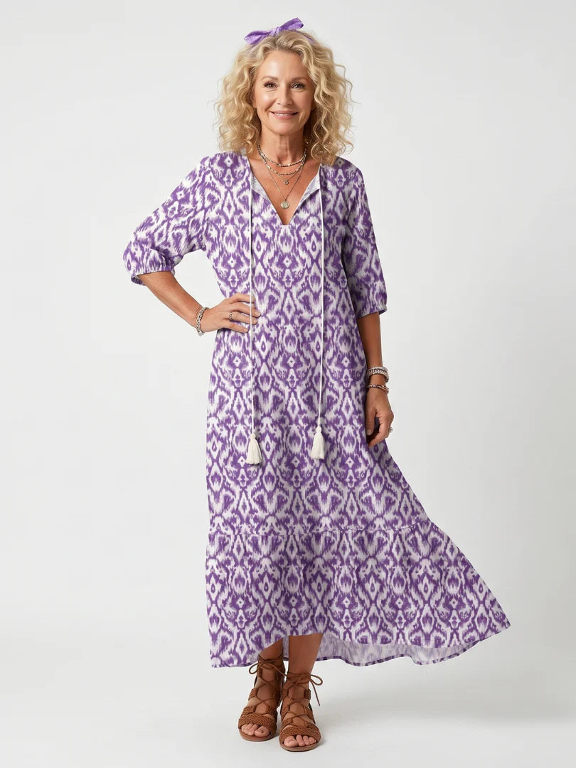 Remi | Printed Tassel Tie Midi Dress
