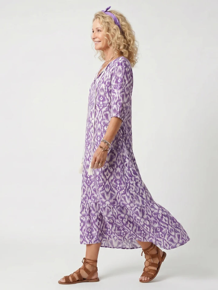 Remi | Printed Tassel Tie Midi Dress