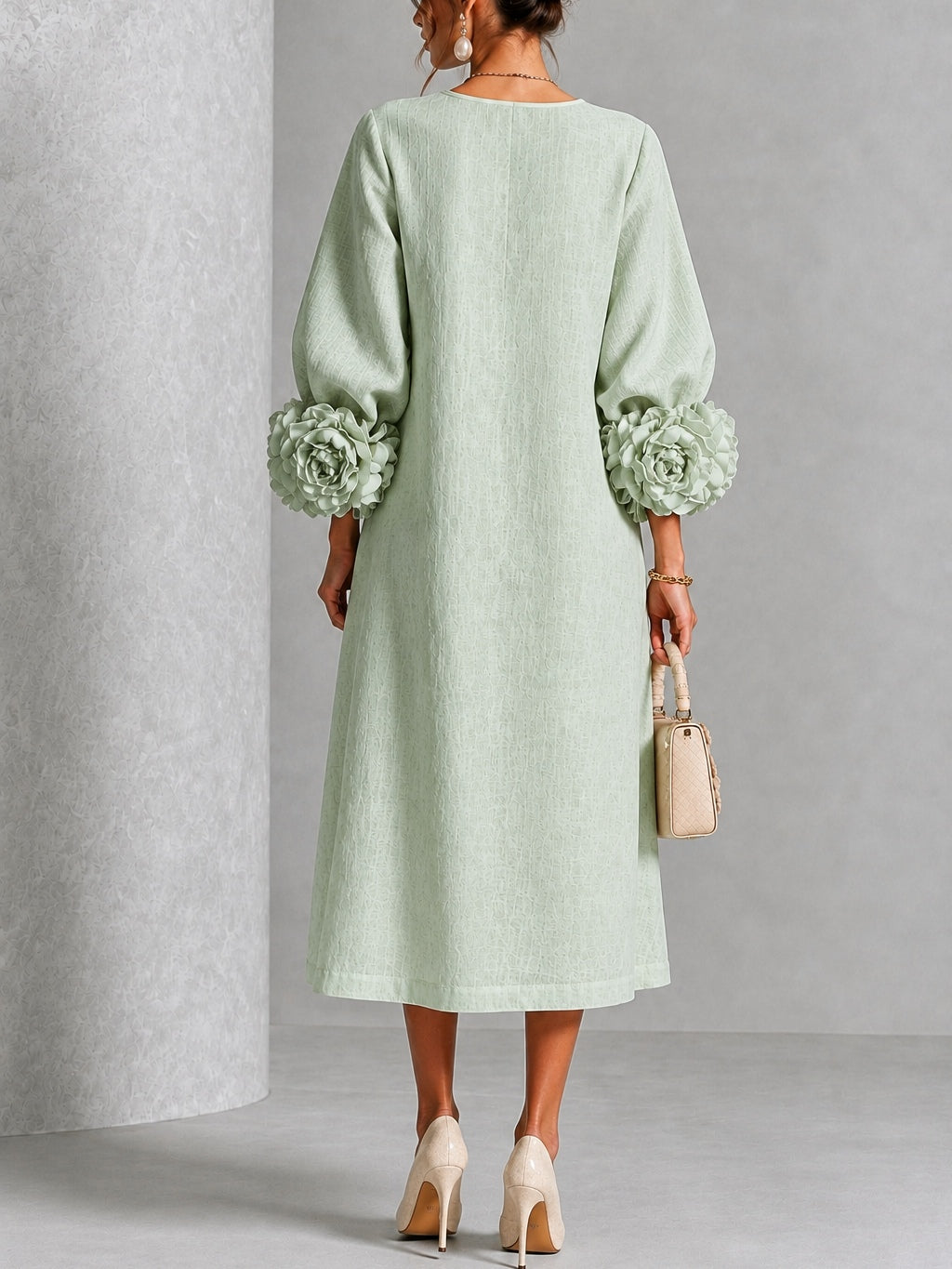 Estelle | Floral-Cuff Midi Dress
