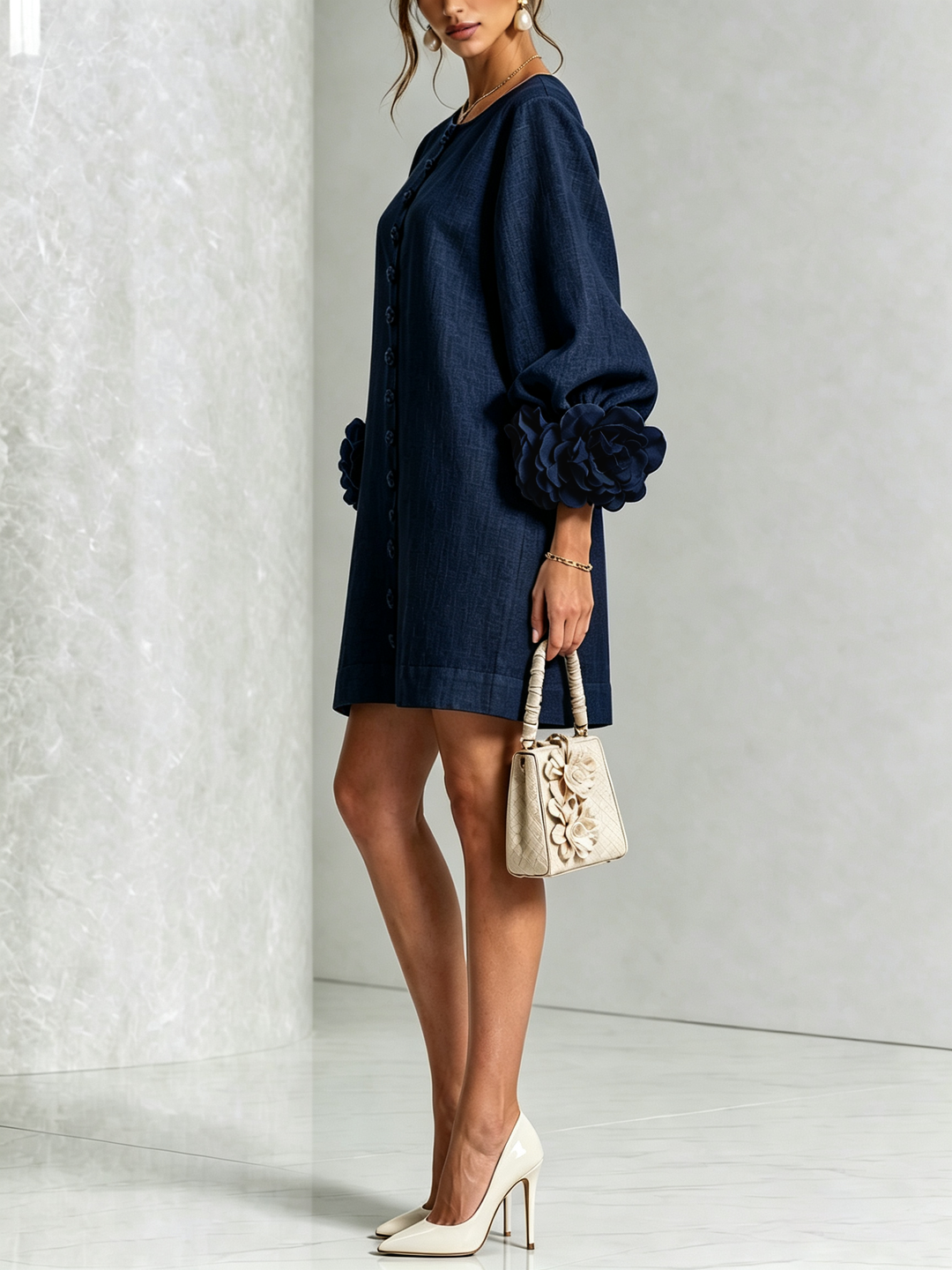 Aurelia | Floral-Cuff Mini Dress