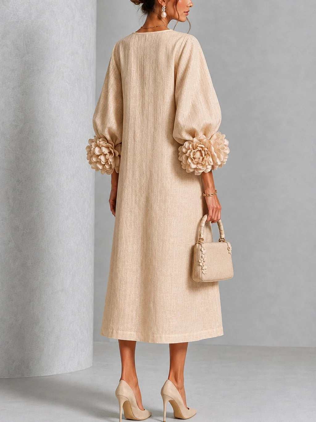 Estelle | Floral-Cuff Midi Dress