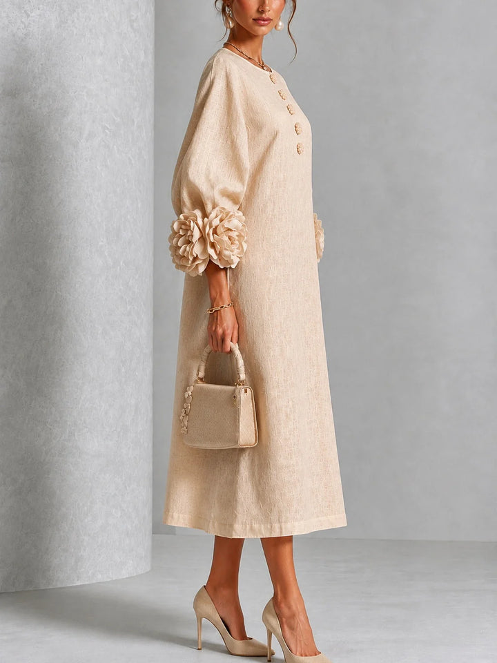 Estelle | Floral-Cuff Midi Dress