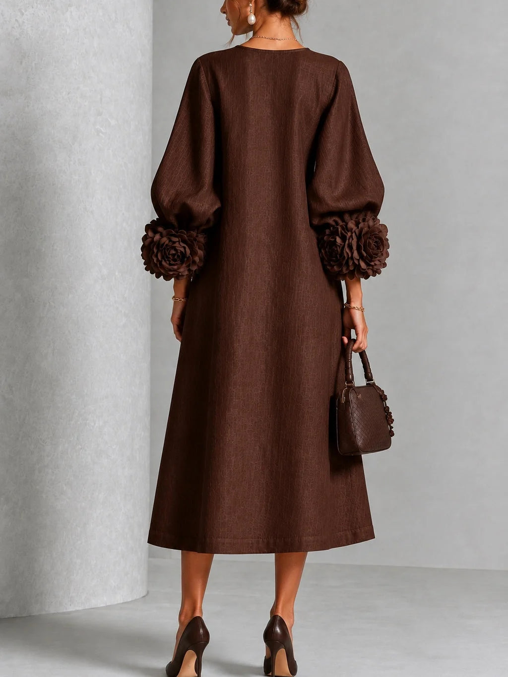 Estelle | Floral-Cuff Midi Dress