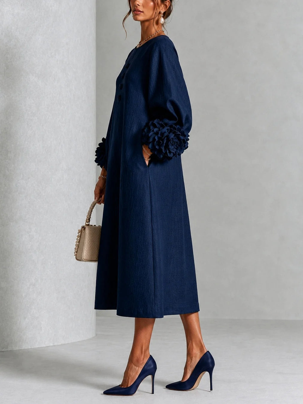 Estelle | Floral-Cuff Midi Dress