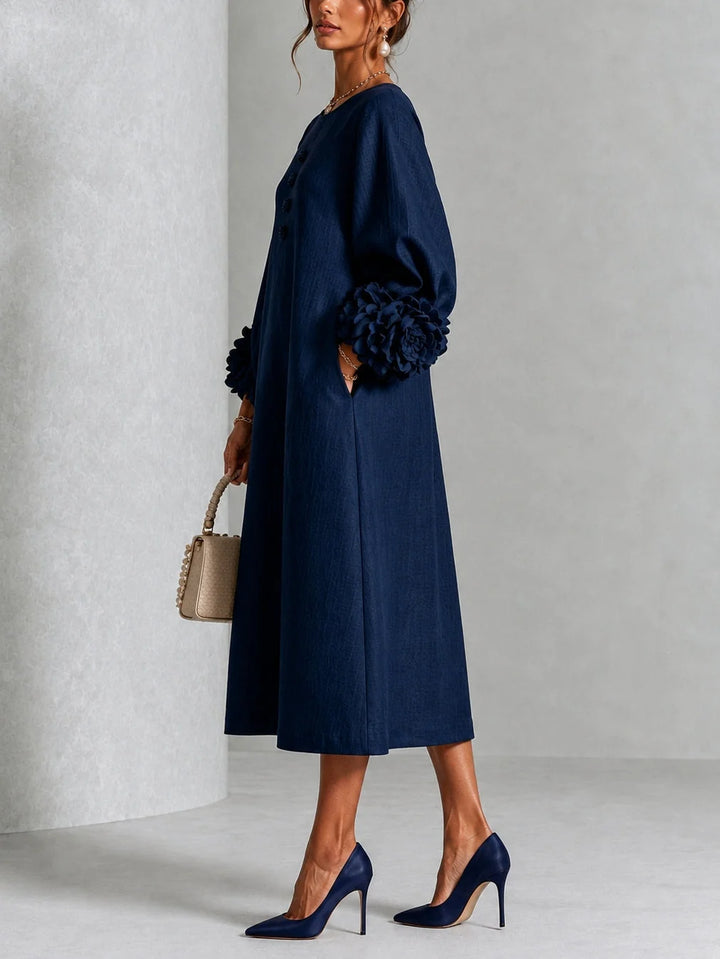 Estelle | Floral-Cuff Midi Dress