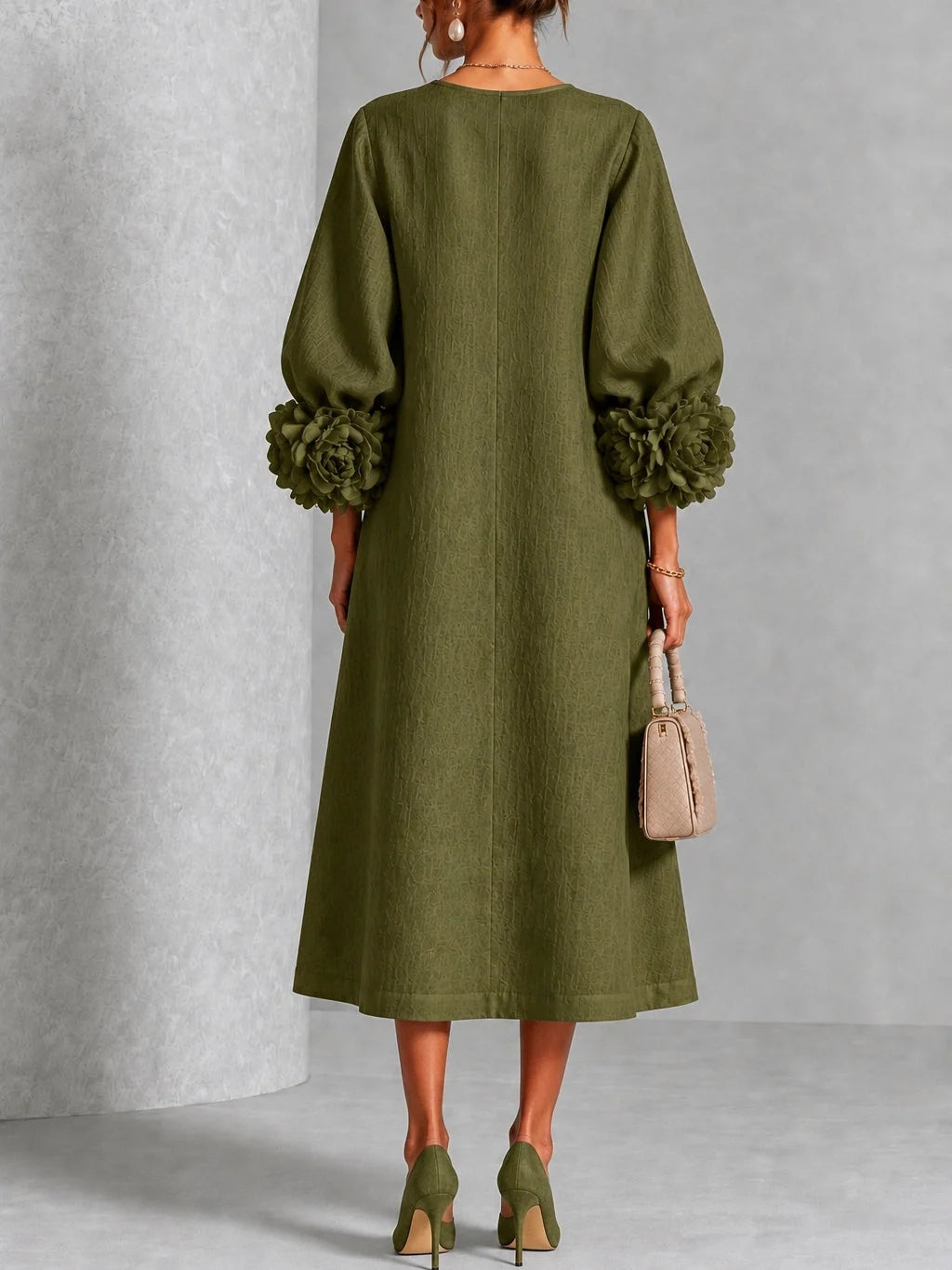 Estelle | Floral-Cuff Midi Dress