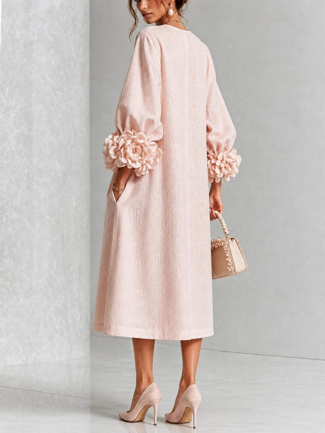 Estelle | Floral-Cuff Midi Dress