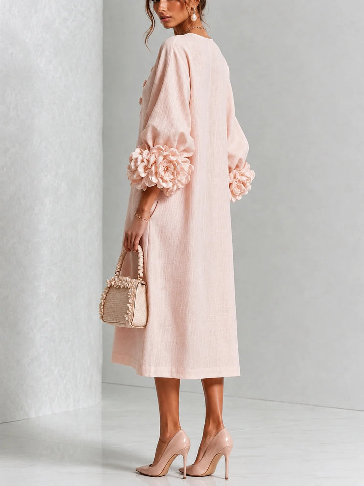 Estelle | Floral-Cuff Midi Dress