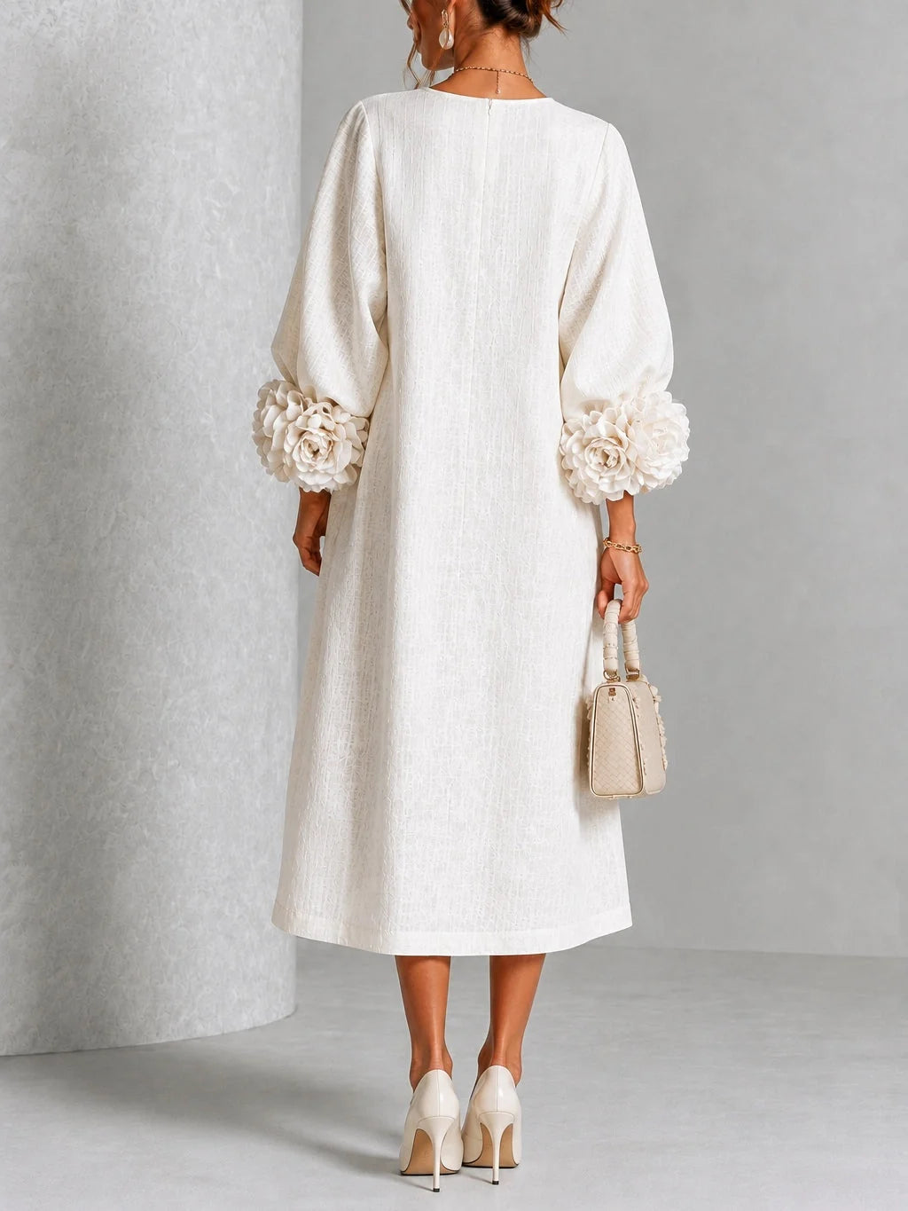 Estelle | Floral-Cuff Midi Dress