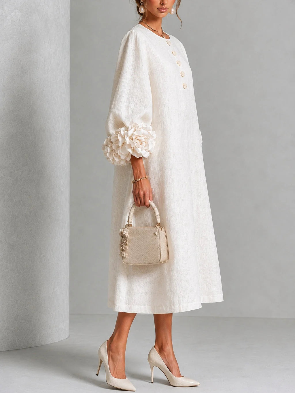 Estelle | Floral-Cuff Midi Dress